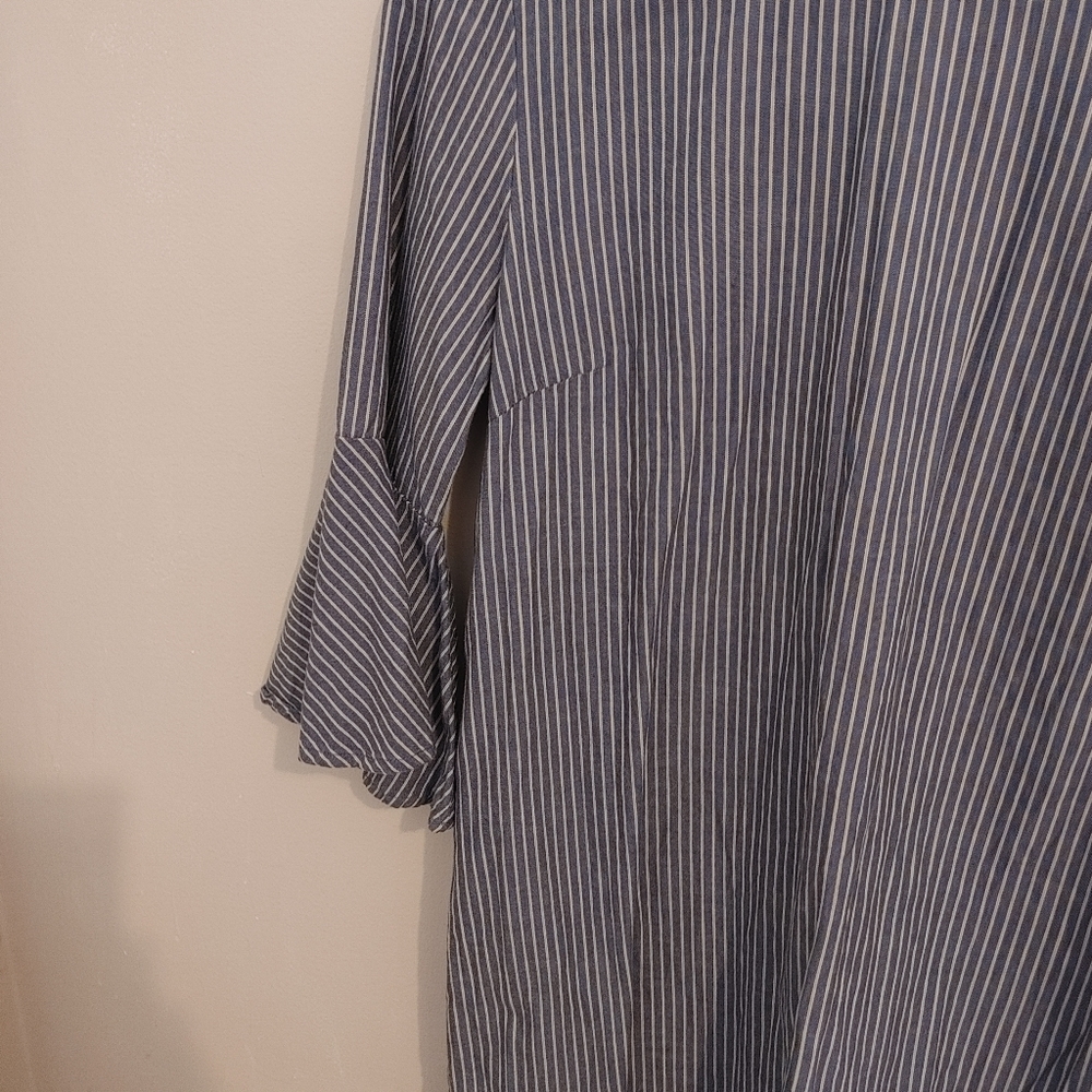 J.Crew Relaxed Fit Size 2 Blue White Striped Bell Sleeve Cotton Tunic Dress - Picture 9 of 11